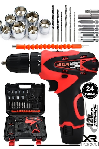 Assur ASR060-02-02 12V Çift Akülü Vidalama Kırmızı