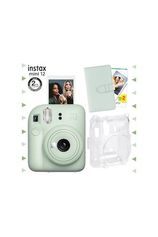 Fujifilm Instax Mini 12 Fotoğraf Makinesi + 20'lu Film + Laporta Albüm + Şeffaf Kılıf Seti Yeşil