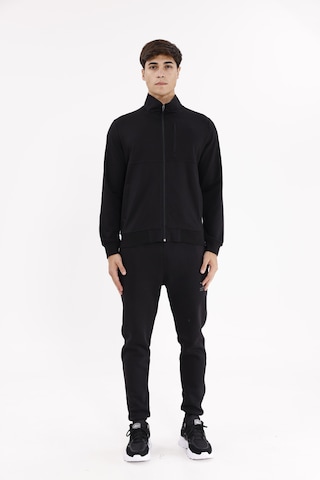 Rowinger Üç Cepli Yaka Detaylı Fermuarlı Rahat Kesim Ribana Manşetli Mevsimlik Sweatshirt Black