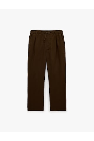 Koton Slim Fit Cepli Pileli Keten Karışımlı Düğmeli Beli Lastikli Bağcıklı Pantolon Koyu Kahverengi 6sam40167hw Koyu Kahve