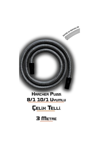 Karcher Puzzi 8/1 10/1 Koltuk Yıkama Makinelerine Uyumlu Çelik Telli Vakum Hortumu