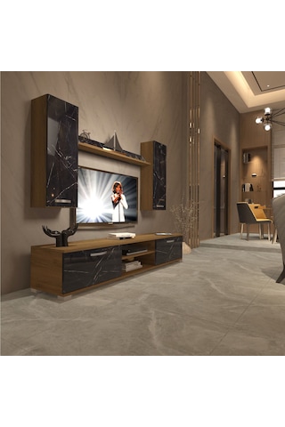 Decoraktiv Eko 7 Mdf Dvd Tv Ünitesi Tv Sehpası Pera - Siyah Mermer