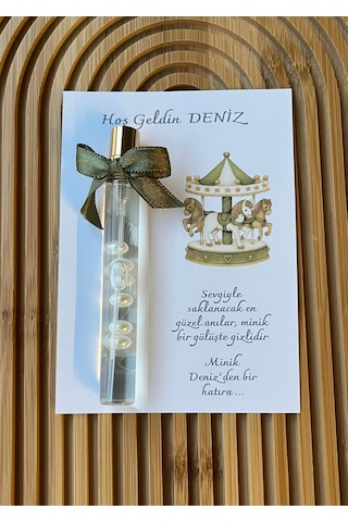 Perivar Kişiye Özel - Yeşil Atlıkarınca Baskılı Kart - Hoş Geldin Bebek Ve Bebek Mevlidi Misafir Hediyeliği