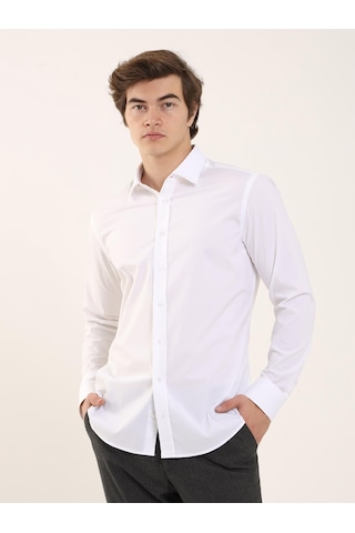 Dufy Beyaz Erkek Slim Fit Klasik Yaka Uzun Kol Gömlek - 103129 Beyaz