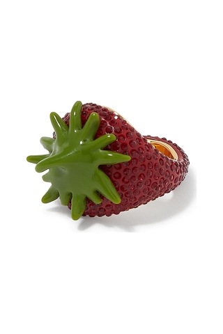 Pave Strawberry Yüzük, Kristalli Çilek Tasarımı Kırmızı