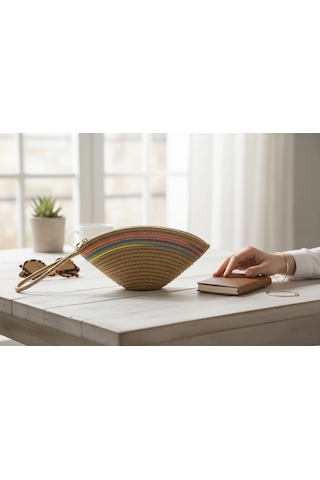 Efw Rome Handmade Hasır Renkli Şerit Detaylı Clutch Çanta