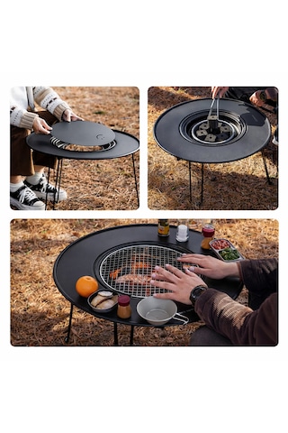 Katlanabilir Kamp Masası Izgaralı Mangal Özellikli Taşınabilir Outdoor Piknik Masa Siyah