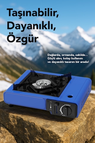 Portatif Kamp Ocağı - Taşıma Çantalı Gazlı Stop Emniyetli Mavi Kamp Ocağı Ve 1 Adet 227 Gr Kartuş Mavi