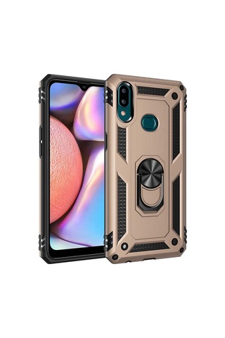 Samsung Uyumlu Galaxy A10s Kılıf Sert Silikon Yüzüklü Stand Özellikli Kapak