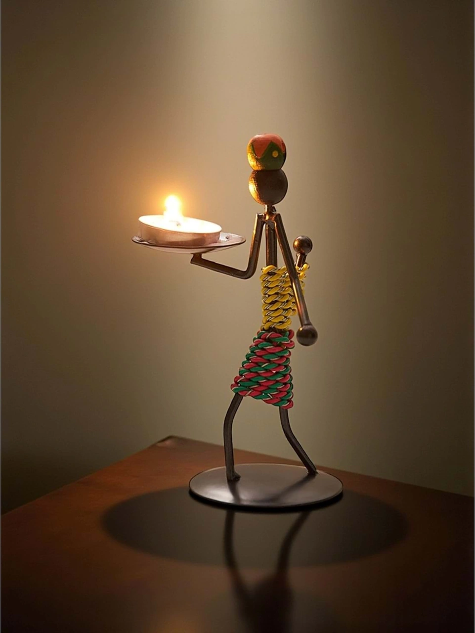 Retro Etnik Afrika Figürlü Demir Mumluk / Şamdan Tutucu - Masaüstü Dekor Yükseklik 15 Cm Diğer