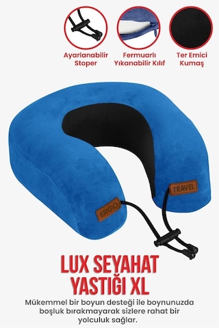 Lux Ortopedik Seyahat Yastığı Visco Boyun Destekli Seyahat Yastığı - Mavi Ergo Travel