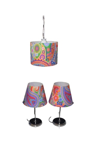 Yatak Odası Avize Abajur Seti Metal Krom Ayaklı