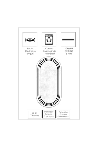 West Home Makinede Yıkanabilir Kaymaz Taban Leke Tutmaz Oval Modern Yolluk Ev Dekorasyonu İçin Beyaz Kesme Yolluk Wh413 White Oval Yolluk