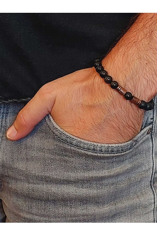 Golden Obsidyen & Oniks Taşı 8mm Unisex Tasarım Bileklik Hawaii M Çok Renkli