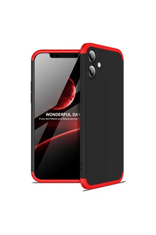 Apple Uyumlu iPhone 12 Pro Max Kılıf Zore Ays Kapak Siyah-Kırmızı