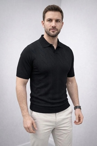 Mzpkartan Erkek Yazlık Triko Dokuma Tişört Kısa Kol Polo Yaka T-shirt - Siyah Çok Renkli
