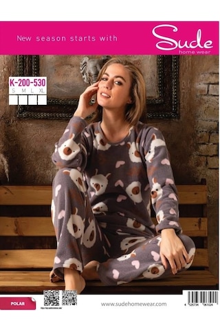 Sude K-200-530 Kuzu Desen Mor Kadın Pijama Takımı Çok Renkli
