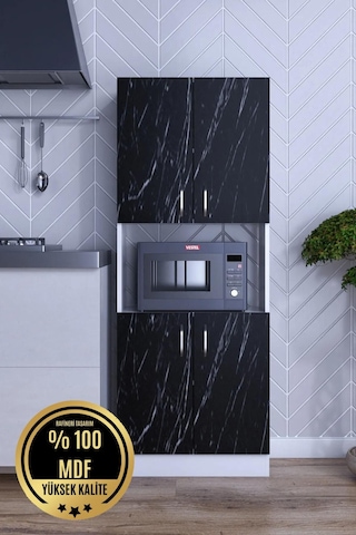 Rafineri Roma Çok Amaçlı Dolap Kapaklı Bölmeli Mikrodalga Fırın Mutfak Balkon Banyo Mdf Siyah - Beyaz