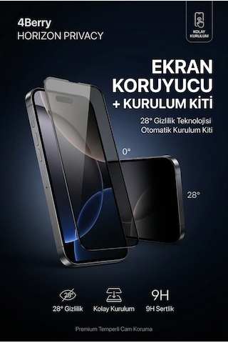 Horizon Privacy iPhone 17 Pro - Pro Max Uyumlu Ekran Koruyucu Otomatik Kurulum Kiti 28 Gizlilik Filtresi 9h Temperli Cam Anti-reflective & An - iPhone 17 Pro Max
