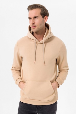 Süvari Kapüşonlu Yaka Regular Kalıp Düz Bej Sweatshirt Bej