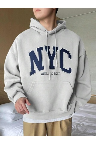 Altamira Erkek Siyah Nyc Baskılı Oversize Kapşonlu Sweatshirt 001