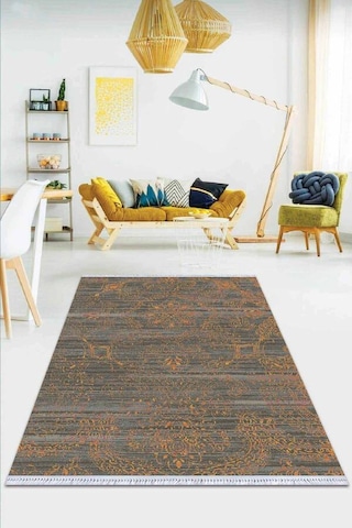 Turuncu Modern Dokuma Pamuk Taban Kaymaz Kilim Klm046n11