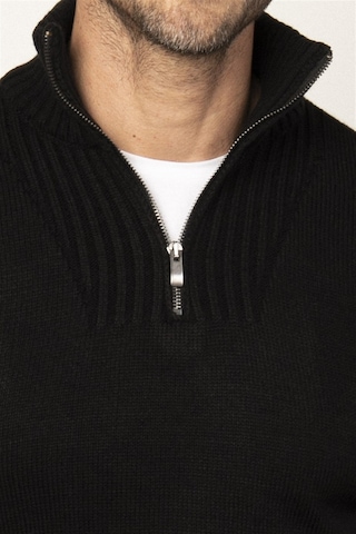 Tudors Slim Fit Dar Kesim Dik Yaka Fermuarlı Erkek Kazak-26347 Siyah