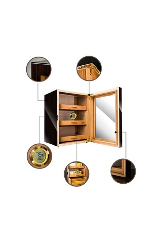 Lubinski Camlı 3 Çekmeceli Humidor Puro Kutusu Maun 100s