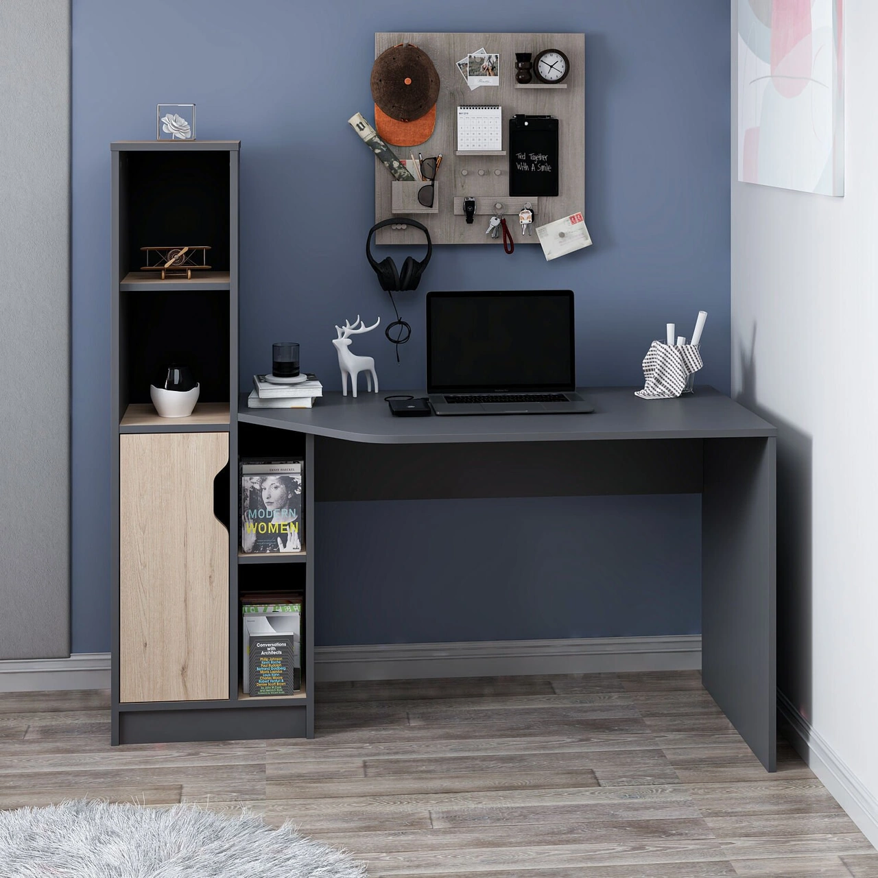 Viora Çalışma Masası - Antrasit/derin Sepet Çok Renkli