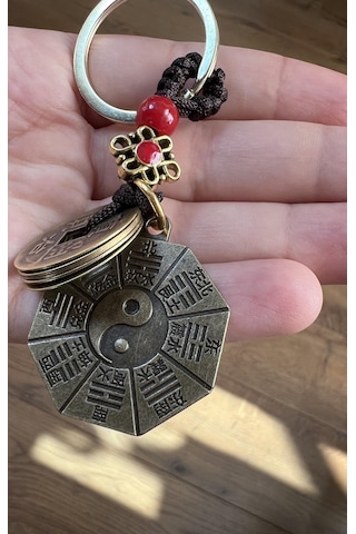 Feng Shui Bagua Aynalı Ve Çin Şans Paraları Figürlü Anahtarlık