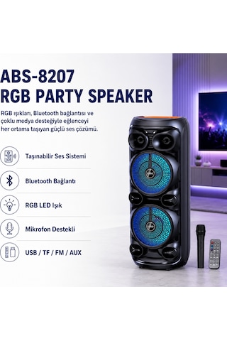 Abs-8207 D28 Rgb Işıklı Mikrofonlu Kumandalı Usb/tf/bt/fm/aux Bluetooth Hoparlör Siyah-1555