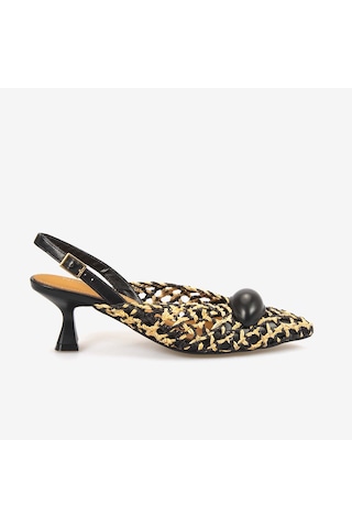 Noa Harmon Kadın Örgü Slingback 5,5cm Sivri Burun Topuklu Ayakkabı 10342 Black-cuero