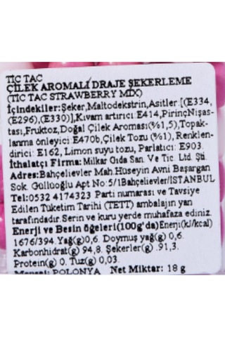 Tic Tac Çilek Aromalı Şeker 18 Gr. (1 Adet)