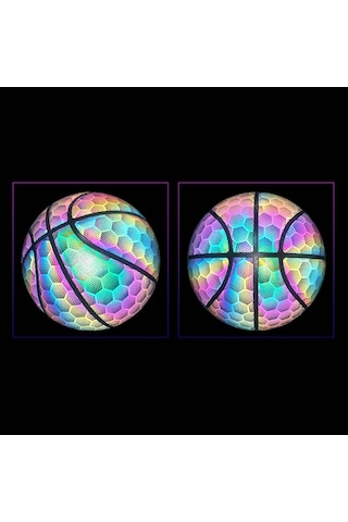 Ranyeek Yansıtıcı Pu Lastik 7 Numara Yetişkin Basketbol Topu Futbol + Hava Pompası + İğne + Çanta Büyük Altıgen Desenli
