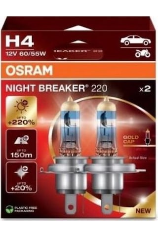 H4 Night Breaker 220 12v %220 Fazla Işık 1 Takım-2 Ad. Oto Ampul Seti Yasal Halojen