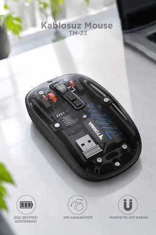 Torima TM23 Şeffaf Çift Modlu Fare Bluetooth 5.2 + 2.4g Kablosuz Mouse