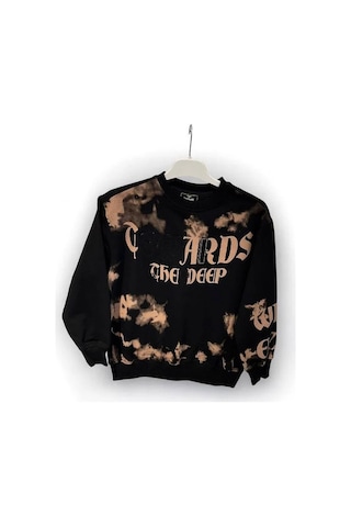 Erkek Çocuk Batik Desenli Coward Yazılı Sweatshirt-14847 Siyah