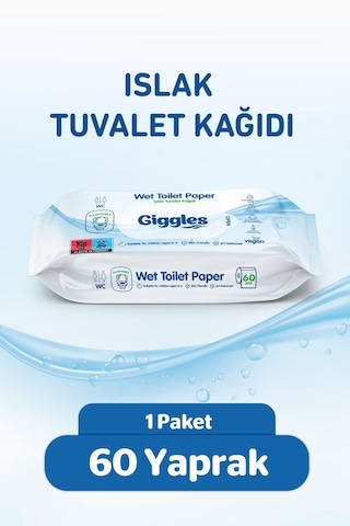 Giggles Islak Tuvalet Kağıdı Suda Çözünen Tuvalete Klozete Atılabilir Mendil 1 Paket 60 Adet