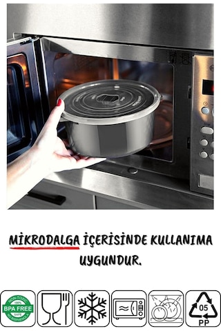 Nandy Home Mikrodalga Difrizde Kullanılabilen Saklama Kabı Seti Yuvarlak 12'Li Antrasit