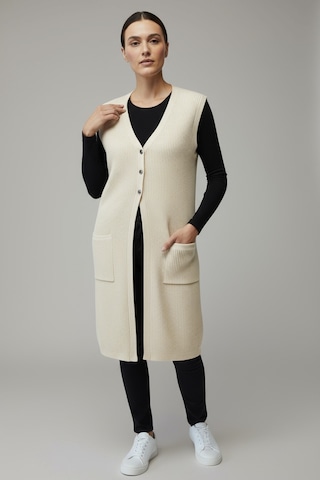 Kadın Önü 3 Düğmeli Üstten Cepli Uzun Yelek Krem