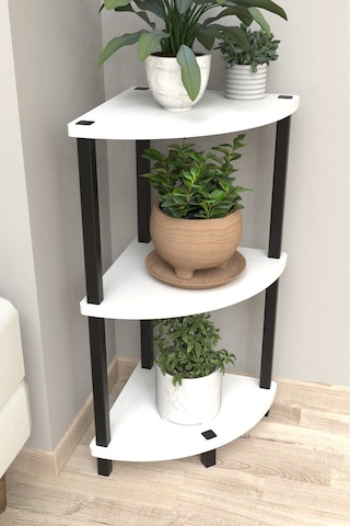Flora 3 Raflı Moblen Çiçeklik Saksılık Balkon Bahçe Dekor Raf Stand-beyaz Beyaz