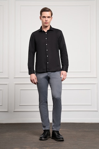 Morven Erkek Siyah Trend İtalyan Yaka Slim Fit Dar Kesim Gömlek 25mc004017001 Siyah Siyah
