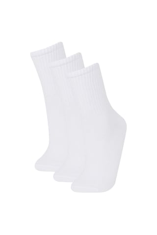 Defacto Kadın Basıc Düz Rahat Lastikli 3lü Pamuklu Uzun Çorap F2465axnswt1 Beyaz-wt1