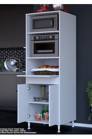 Afitap 2 Kapaklı 59,6 X 192,2 X 56 Cm Mini Fırın Mikrodalga Dolabı Çok Amaçlı Mutfak Dolabı Beyaz