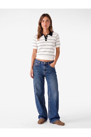 Koton Regular Fit Düğmeli Kısa Kollu Polo Yaka Çizgili Triko Tişört Lacivert Çizgili 7wak90379ht
