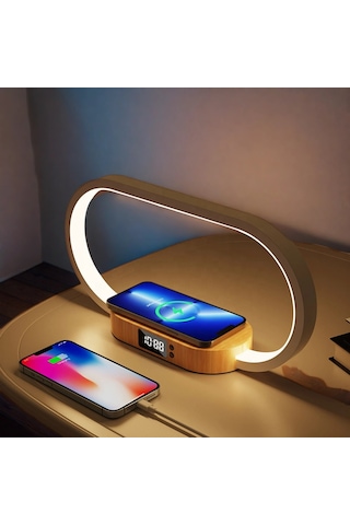 Omniax 10w Çok Fonksiyonlu Kablosuz Hızlı Şarj İstasyonu Telefon Standı Led Dijital Saat Ve Gece Lam Çok Renkli