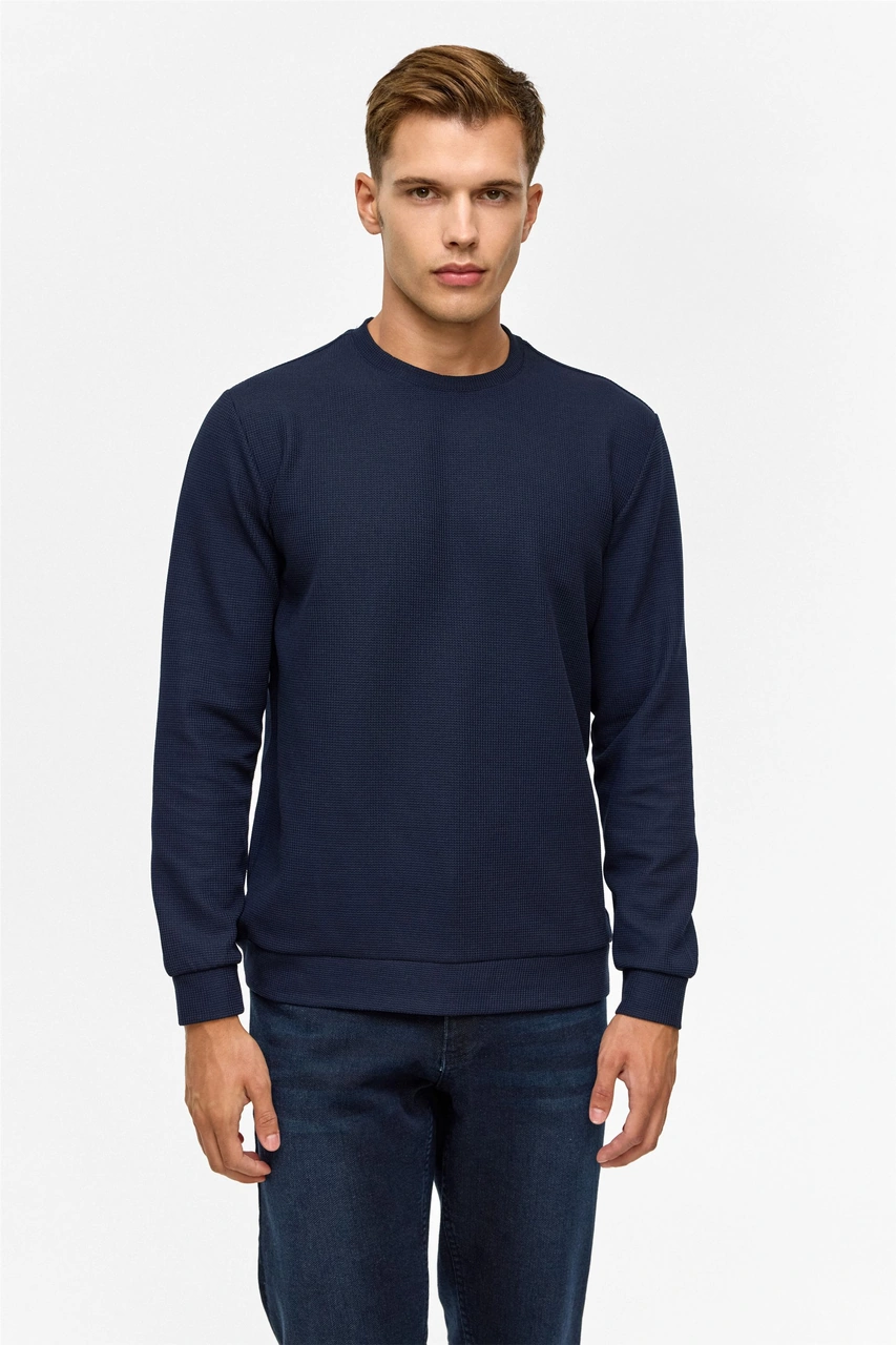 Süvari Lacivert Regular Düz Bisiklet Yaka Sweatshirt-38792 Lacivert