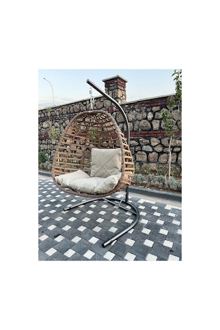 Rattan Tek Kişilik Salıncak Krem