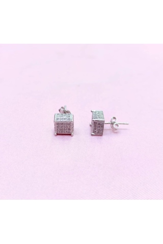 Oriental Kuyumculuk Jewellery Kare Küp Gümüş Küpe Gümüş