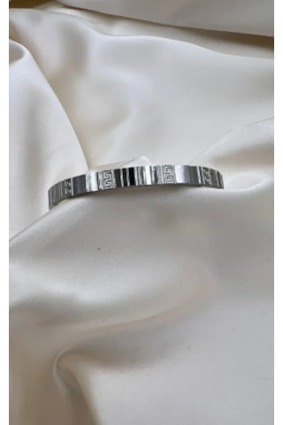 Bb Çelik Desenli Kelepçe Bilezik Gümüş